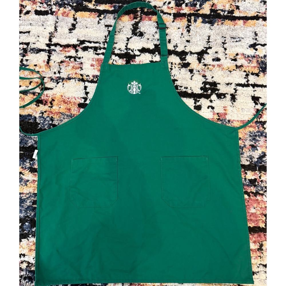 Starbucks Barista Green Bib Apron Embroidered Logo Two Pockets Size Medium
